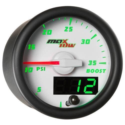 MaxTow White Double Vision Boost Pressure Gauge, 35psi