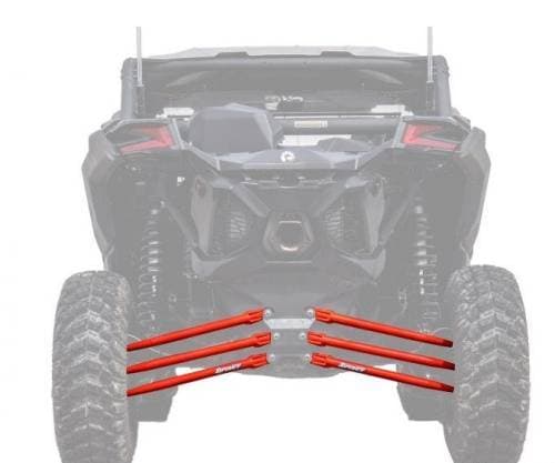 SuperATV Tubed Radius Arms for Can-Am (2017-24) Maverick X3 (64 inch wide, Complete Kit (6 rods) (Red))
