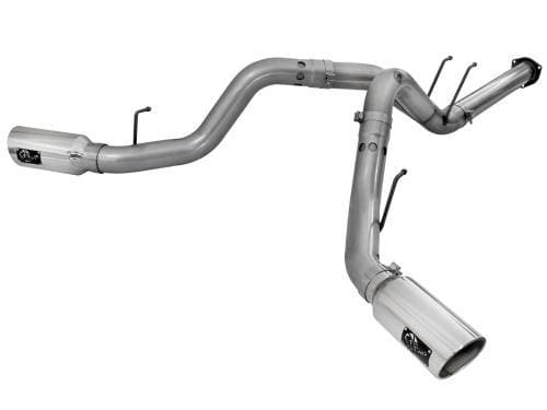 aFe Power Large Bore-HD 4" DPF-Back Dual Exhaust System for Ford (2015-16) V8-6.7L [td] Power Stroke, 409 Stainless w/ Polished Tips