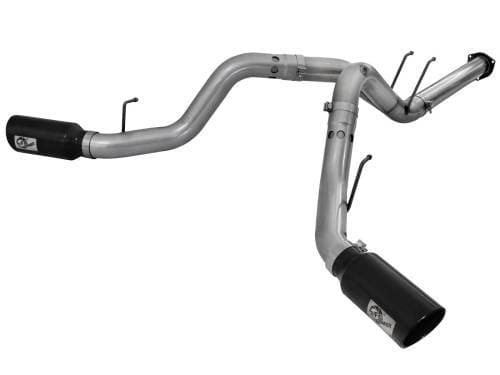 aFe Power Large Bore-HD 4" DPF-Back Dual Exhaust System for Ford (2015-16) V8-6.7L [td] Power Stroke, 409 Stainless w/ Black Tips
