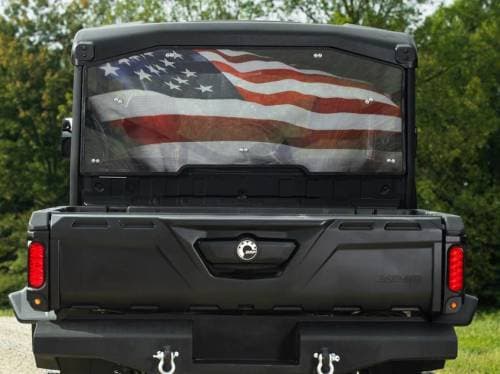 SuperATV Rear Windshield w/ American Flag Print for Can-Am (2016-24) Defender (Scratch Resistant Polycarbonate-Clear)