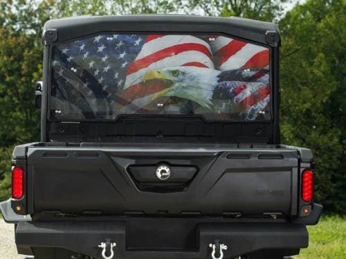 SuperATV Rear Windshield w/ American Flag & Eagle Print for Can-Am (2016-24) Defender (Scratch Resistant Polycarbonate-Clear)