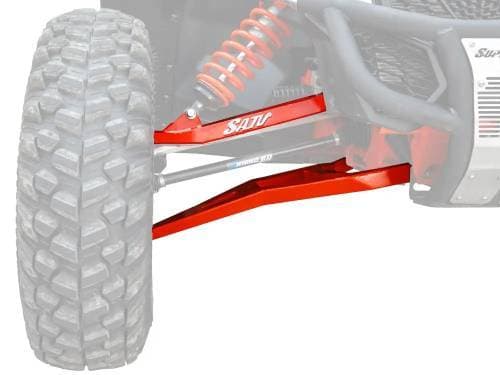 SuperATV Sidewinder A-Arms - 1.5" Forward Offset for Can-Am (2017-26) Maverick X3 (72" Wide Models, w/ Super Duty 300M Ball Joints, Red)