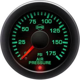 Isspro Performax Series Black Face/Red Pointer/Green Lighting, Air Pressure Gauge Kit (0-175psi)