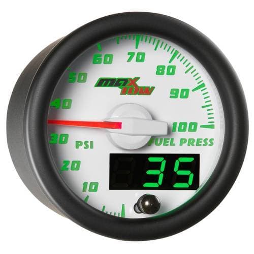 MaxTow Double Vision White & Green Fuel Pressure Gauge, 100psi