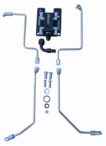 CNC Fabrication 4-Line Feed Valley Mount Fuel Line Kit for Ford (1994.5-99) 7.3L Power Stroke, Valley Mount, OBS (Black)