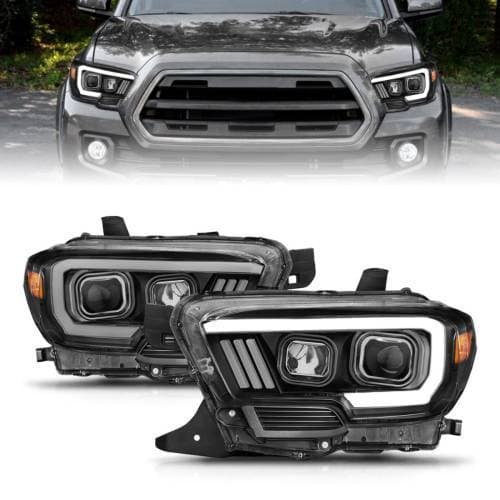 Anzo Projector Plank Style Headlight for Toyota (2016-23) Tacoma (Black, Halogen Version w/ Halogen DRL)