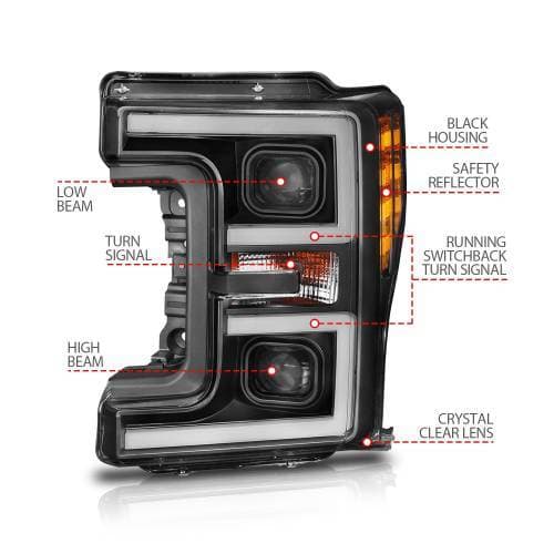 Anzo Projector Plank Style Switchback Headlights for Ford (2017-19) F-250/ F-350/F-450 Super Duty (Black Housing/ Clear Lens) 