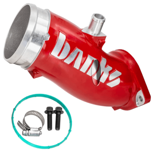 Banks Monster-Ram Turbo Inlet Elbow for Chevy/GMC (2017-26) 6.6L Duramax L5P (w/ Anti-Surge, red Powder Coat)