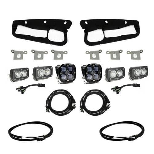 Baja Designs Squadron SAE/Dual S2 Sport Steel Bumper Fog Pocket Light Kit for Ford (2021-25) Bronco / (2022-25) Bronco Raptor w/ OE Steel Bumper, SAE Fog Light Pattern, Clear Lens, Upfitter Wiring