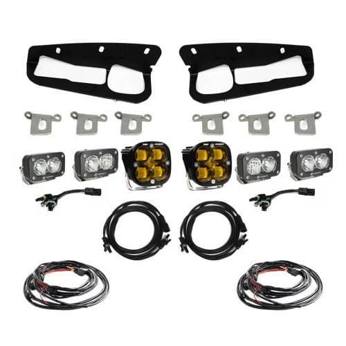 Baja Designs Squadron SAE/Dual S2 Sport Steel Bumper Fog Pocket Light Kit for Ford (2021-25) Bronco / (2022-25) Bronco Raptor w/ OE Steel Bumper, SAE Fog Light Pattern, Baja Amber Lens, Toggle Wiring