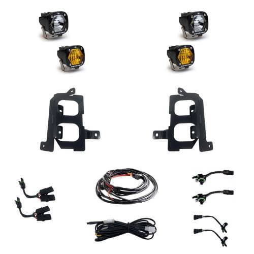 Baja Designs S1 Dual Fog Pocket Light Kit for GMC (2019-22) Sierra 1500, Wide Cornering/Spot Light Pattern, Baja Amber/Clear Lens