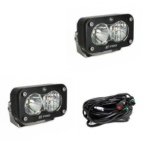 Baja Designs S2 Pro Black LED Auxiliary Light Pod Pair - Universal, Driving/Combo Light Pattern, Clear Lens