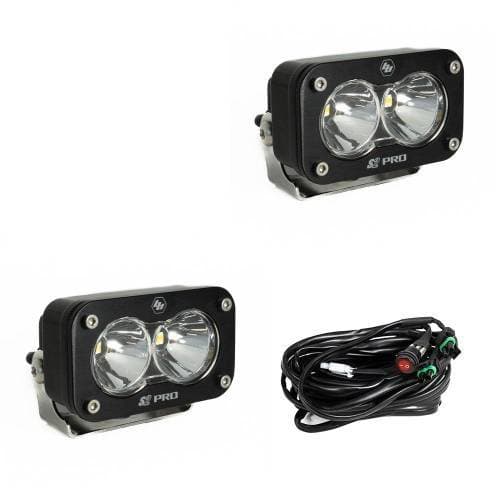Baja Designs S2 Pro Black LED Auxiliary Light Pod Pair - Universal, Spot Light Pattern, Clear Lens