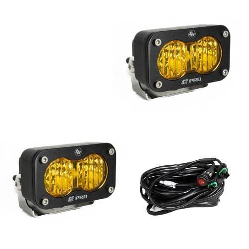 Baja Designs S2 Pro Black LED Auxiliary Light Pod Pair - Universal, Wide Cornering Light Pattern, Baja Amber Lens