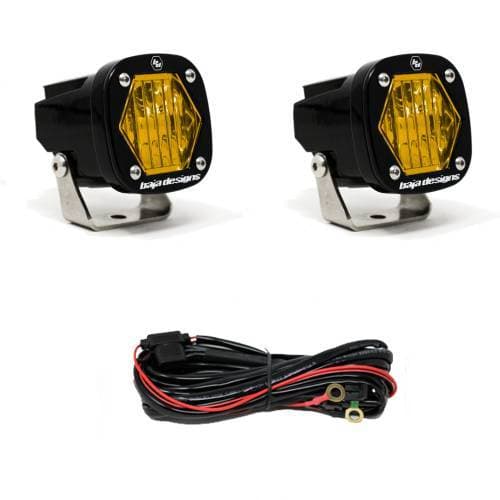 Baja Designs S1 LED Auxiliary Light Pod w/ Mounting Bracket, Black, Pair,  Wide Cornering Light Pattern, Baja Amber Lens - Universal