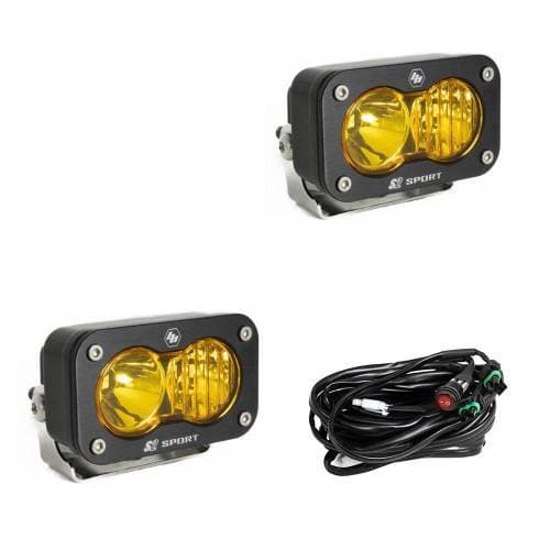 Baja Designs S2 Sport Black LED Auxiliary Light Pod Pair - Universal (Driving/Combo Light Pattern, Baja Amber Lens)
