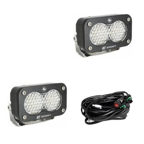 Baja Designs S2 Sport Black LED Auxiliary Light Pod Pair - Universal (Work/Scene Light Pattern, Clear Lens)