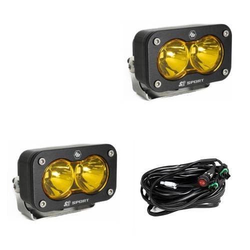 Baja Designs S2 Sport Black LED Auxiliary Light Pod Pair - Universal (Spot Light Pattern, Baja Amber Lens)