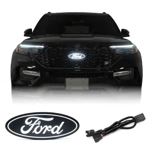 Putco Luminix White Oval LED Grille Emblem Fits Ford (2024) Explorer - Includes OEM Plug-N-Play Quick Connect into Headlamp (Front Grille, White LED's)