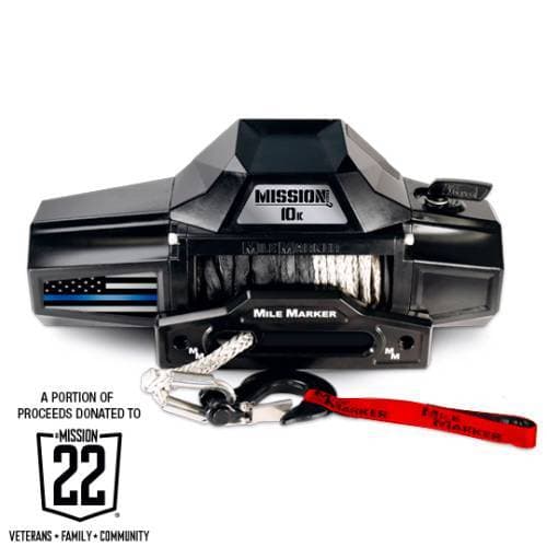 Mile Marker Mission Winch Flag Series, 10,000 Pound (Thin Blue Line Edition)