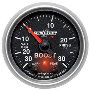Auto Meter Sport-Comp II Series, Boost/Vacuum Pressure 30" HG/30psi (Full Sweep Electric) w/ Warning