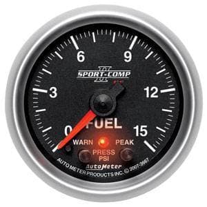 Auto Meter Sport-Comp II Series, Fuel Pressure 0-15psi (Full Sweep Electric) w/ Warning
