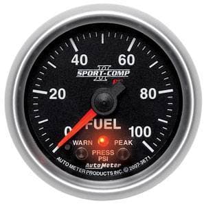 Auto Meter Sport-Comp II Series, Fuel Pressure 0-100psi (Full Sweep Electric) w/ Warning