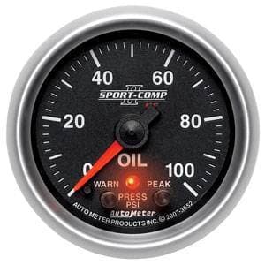 Auto Meter Sport-Comp II Series, Oil Pressure 0-100psi (Full Sweep Electric) w/ Warning