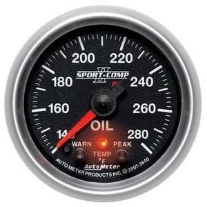 Auto Meter Sport-Comp II Series, Oil Temperature 140*-280*F (Full Sweep Electric) w/ Warning