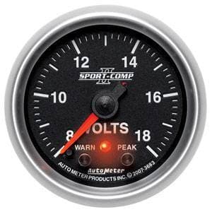 Auto Meter Sport-Comp II Series, Voltmeter 8-18 Volts (Full Sweep Electric) w/ Warning