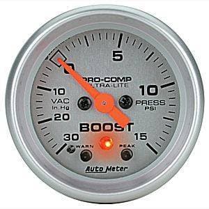 Auto Meter Ultra Lite Series, Boost/Vacuum 30" HG/15psi (Full Sweep Electric) w/ Warning