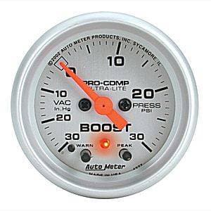 Auto Meter Ultra Lite Series, Boost/Vacuum 30" HG/30psi (Full Sweep Electric) w/ Warning