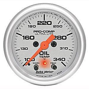 Auto Meter Ultra Lite Series, Oil Temperature 100*-340*F (Full Sweep Electric) w/ warning