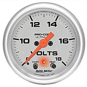 Auto Meter Ultra Lite Series, Voltmeter 8-18volts (Full Sweep Electric) w/ warning
