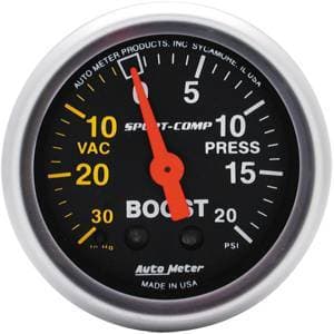 Auto Meter Sport-Comp Series, Boost/Vacuum Pressure 30" HG/20psi (Mechanical)