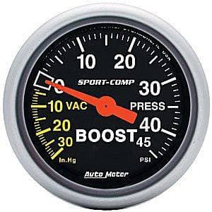 Auto Meter Sport-Comp Series, Boost/Vacuum Pressure 30" HG/45psi (Mechanical)