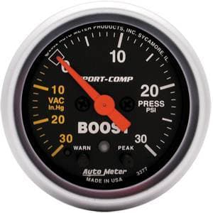 Auto Meter Sport-Comp Series, Boost/Vacuum Pressure 30" HG/30psi (Full Sweep Electric) w/ Warning