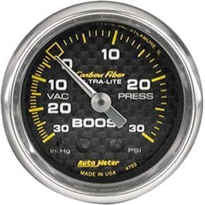 Auto Meter Carbon Fiber Series, Boost Vacuum 30" HG/30PSI, (Mechanical)