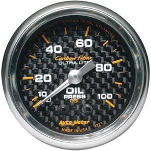 Auto Meter Carbon Fiber Series, Oil Pressure 0-100 PSI (Mechanical)