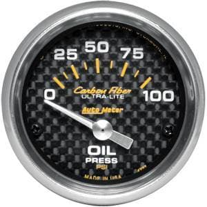 Auto Meter Carbon Fiber Series, Oil Pressure 0-100 PSI (Short Sweep Electric)