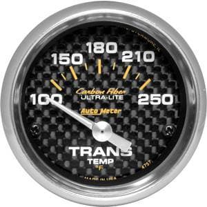 Auto Meter Carbon Fiber Series, Transmission Temperature 100 -250 deg. F (Short Sweep Electric)