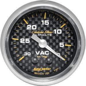 Auto Meter Carbon Fiber Series, Vacuum 30" HG (Mechanical)