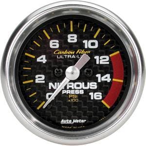 Auto Meter Carbon Fiber Series, Nitrous Pressure 0-1600 PSI, (Full Sweep Electric)