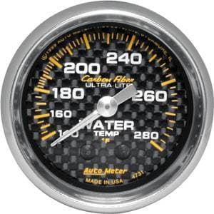 Auto Meter Carbon Fiber Series, Water Temperature 100 - 260 deg. F, (Mechanical)