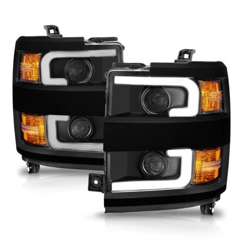 Anzo Projector Plank Headlight for Chevy (2015-19) 2500HD/3500HD (Matte Black Trim, Halogen Models Only) 