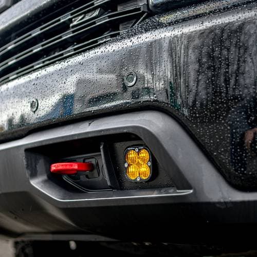 Baja Designs Squadron Sport Fog Pocket Light Kit for Chevy (2019-22) Silverado 1500 / 2020-22 2500HD/3500HD, Wide Cornering Light Pattern, Baja Amber Lens