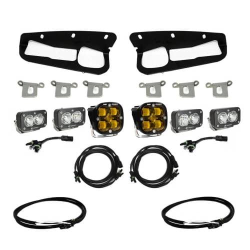 Baja Designs Squadron SAE/Dual S2 Sport Steel Bumper Fog Pocket Light Kit for Ford (2021-25) Bronco / (2022-25) Bronco Raptor w/ OE Steel Bumper, SAE Fog Light Pattern, Baja Amber Lens, Upfitter Wiring