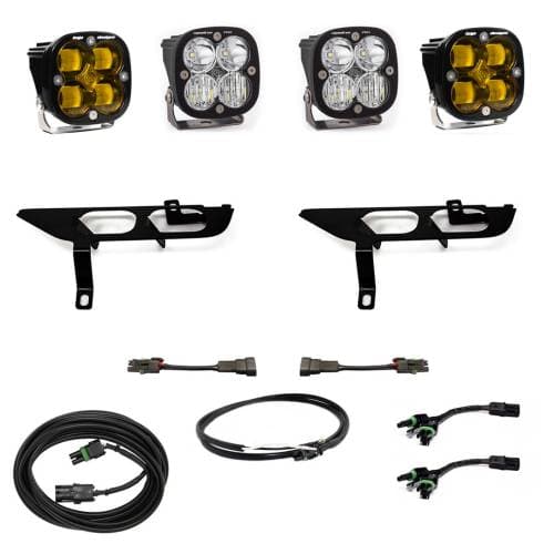 Baja Designs Squadron SAE/Pro Fog Pocket Light Kit for Ford (2021-23) F-150 w/o Daytime Running Lights (DRL), SAE Fog Pattern, Baja Amber Lens, Upfitter Wiring