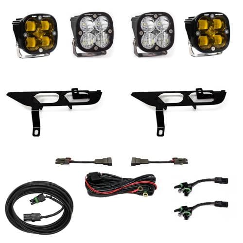 Baja Designs Squadron SAE/Pro Fog Pocket Light Kit for Ford (2021-23) F-150 w/o Daytime Running Lights (DRL), SAE Fog Pattern, Baja Amber Lens, Toggle Wiring